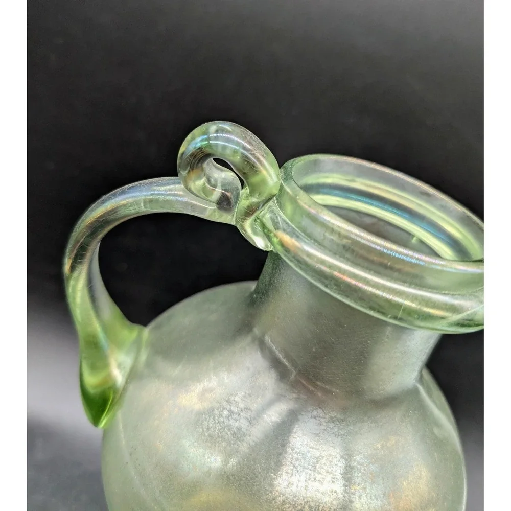 Antique Josephinenhutte Bohemian Uranium Glass Iridescent Pitcher UV Glow‎ 8?75